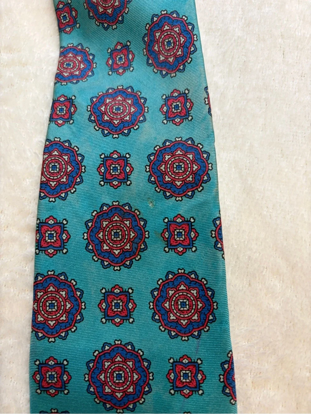 Boston Clipper‎ Teal Medallion Pattern Men's Silk Tie